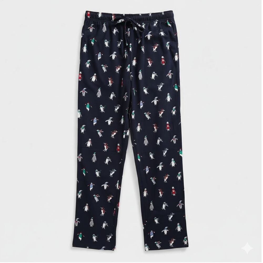 Nautica Pajama Pants Mens Size Large Penguin Navy Print Drawstring Waistband